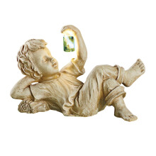 Estatua infantil de resina para jardín con diseño de luciérnaga.