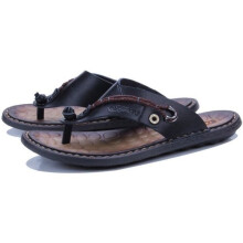 Hoogwaardige leren teenslippers voor heren, antislip, voor het strand - ZX-XZ1027 - Zwart