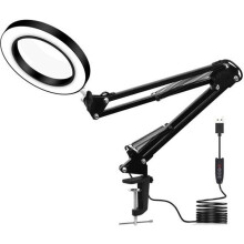 Vergrootglas met LED-verlichting, 5x vergroting, 3 dimstanden, instelbare helderheid, bureaulamp, leeslamp, 33 cm + 33 cm, zwart