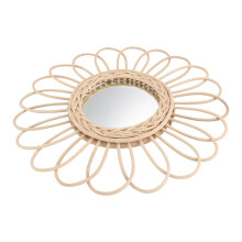 Miroir suspendu en rotin – Décoration murale en bois kaki