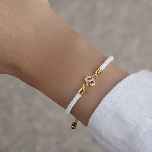 Women's Initial Letter Charm Bracelet with Zirconia,