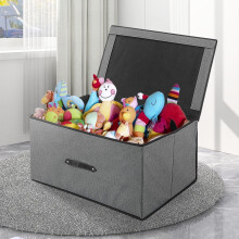 Toy Box Storage Bin Collapsible Flip-Top Gray Brown