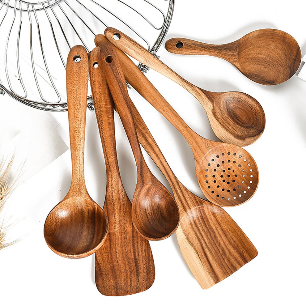 Wooden Cooking Spoon Set Natural Teak 7-Piece