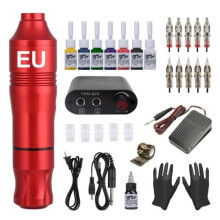 Complete Tattoo Pen Kit, Tattoo Machine Set with 10 Needle Cartridges and 7 Inks for Beginners - Red