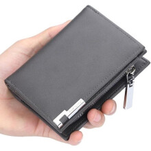 Men's Leather Wallet - Coin, Credit Card, and Bill Compartment - Black