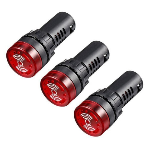 SOURCING MAP 3-Piece LED Warning Lights, AC/DC 12V, Flashing Alarm Indicator, Buzzer Panel, Red LED
