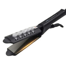 Black Ceramic Tourmaline Ionic Flat Curling Iron with 4 Temperature Settings for Women