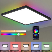 Homefire Square LED Ceiling Light - Polycarbonate (PC) - Black - 30 x 30 x 2.5 cm - RGB Backlight with Smart App Remote Control 36W