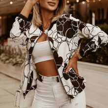 Women's jacket - Fashion - Printed - White - High collar - Long sleeves