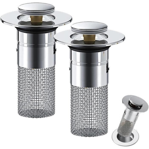 2PC Stainless Steel Floor Drain Filter, Universal Sink Drain Plug, Pop-Up Sink Plug, Drain Filter