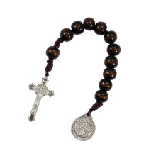 Traditional Wood Rosary Beads With Crosses For Baptism-Black