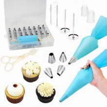41-Piece Piping Bag Set for DIY Cake Decorating, Reusable (32 Stainless Steel Nozzles/2 Piping Bags)