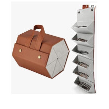 Storage box for 5 sunglasses, portable travel glasses case, brown hanging glasses display stand, gift