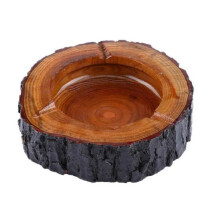 Round Natural Wood Cigarette Ashtray, Smoking Tobacco Ash Tray for Office and Home (13-14cm)