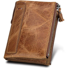 Men's RFID Wallet - FONDUPIN - Foldable - Cowhide Leather - Brown1