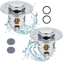 Set of 2 pop-up sink plugs for washbasins and bathtubs, with anti-clogging strainer/filter, for kitchens (34 to 40 mm)