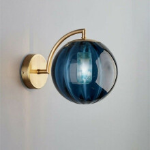 New modern Nordic wall light Ø15CM blue glass ball wall light metal bracket wall light (blue)