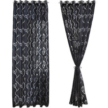 2 Pieces Black Sheer Curtains 100x250 cm with Leaf Patterns Elegant Decoration for Living Room Bedroom Dining Room