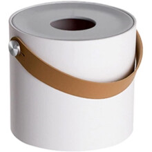 Retro Round Tissue Box, Paper Tissue Dispenser, Desk Organizer with Leather Handle for Bathroom and Living Room