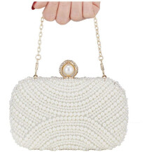 Beaded clutch for women, evening bag, artificial pearl handbag, bridal purse with chain for party