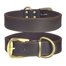 Qianruida Genuine Leather Dog Collar Adjustable Leather Collars - XL