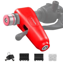 Anti-theft Brake Lever Lock + Universal Alarm Lock for Motorcycle, Scooter, Bicycle, Red with 2 Keys