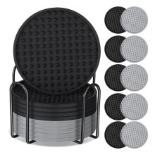 Lotda 10 Silicone Drink Coasters with Non-Slip Backing, Washable, Durable Cup Coasters