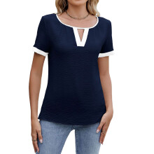 Womens Business Casual Top Work Trendy Short-Navy Blue XL