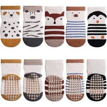 5 pairs of non-slip baby socks, cotton socks for toddlers (Penguins)