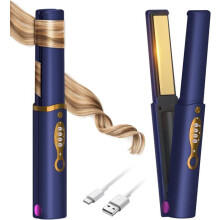 2-in-1 Titanium Cordless Hair Straightener and Curler, 5000mAh Battery, Travel Hair Straightener, Rechargeable Hair Straightener