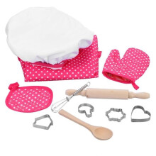 Children's Chef Set - DRFEIFY - 11 Pieces - Pink Apron - Non-Toxic Materials - Educational Toy