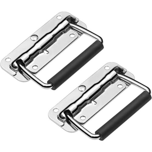 Folding case handle, spring-loaded folding rubber handle for tool case (110x41mm 2pcs)