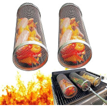 Stainless steel barbecue basket, vegetable basket for outdoor barbecue, cylindrical barbecue basket, accessories