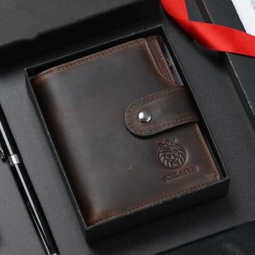 Men's Genuine Leather Wallet with RFID Blocking - Brown - Soft - Vertical Square Shape