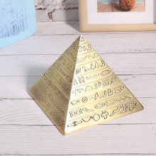 Ashtray with lid, retro desk ornament, smoking gift, Egyptian pyramid shape, metal (Bronze)