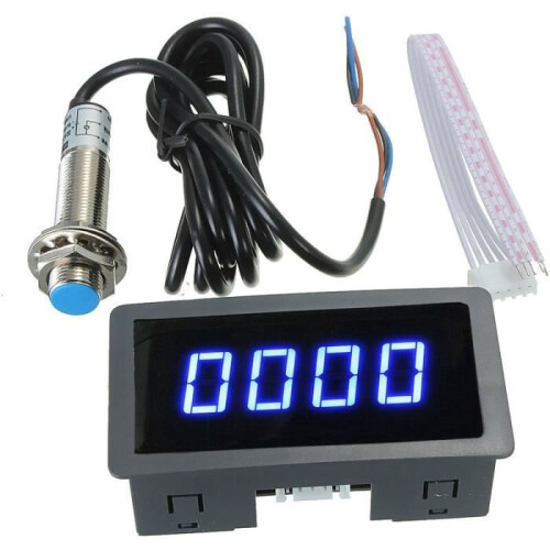 Blue digital speedometer tachometer with 4 LEDs + Hall effect proximity sensor
