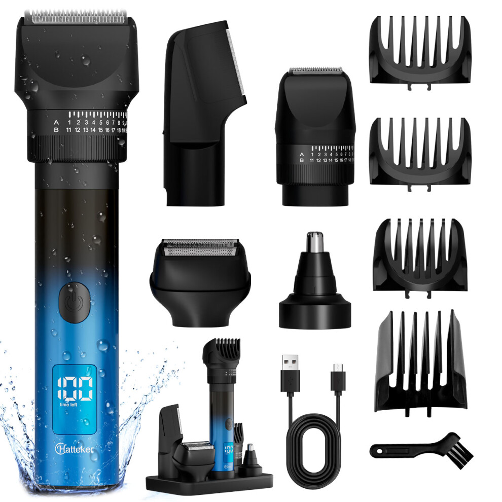 Hatteker Blue Beard Trimmer Foil Shaver & Hair Clipper Men's Grooming Set Ipx7