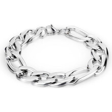 Men's stainless steel Figaro link bracelet, silver color, 20cm x 12mm