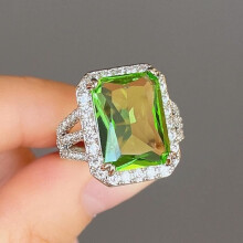 Naisten kihlasormus 925 sterlinghopeaa, vihreä peridootti Olive Vine Square 14X18MM, syntymäkivi, koko 57