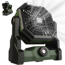 Wiederaufladbarer Campingventilator mit 5400-mAh-Akku, 270 verstellbarem Kopf und integrierter LED-Leuchte