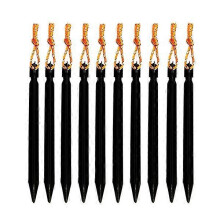 Estacas de aluminio en forma de V de 18 cm con cuerda para anclaje en arena y nieve (paquete de 10, color negro)