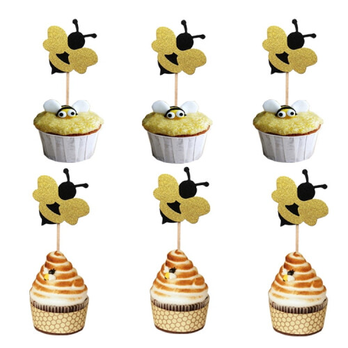 Bee-shaped cake toppers glitter star 12 pcs 1