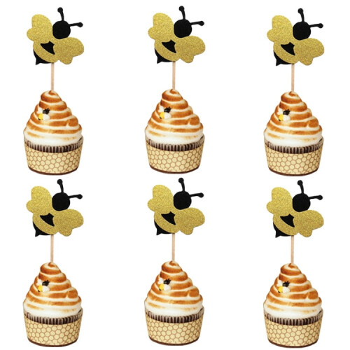 Bee-shaped cake toppers glitter star 12 pcs 2