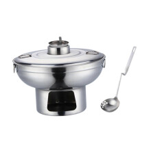 Alcohol Stove Hot Pot with Lid, Stainless Steel Camping Cooker for BBQ Picnic, Compact 23cm