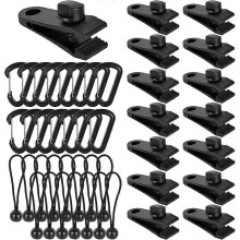 Clips para lonas con agarre de bloqueo, poliamida resistente, 15 unidades con cuerdas y hebillas para tiendas y cubiertas