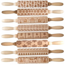 Rouleau à pâtisserie en bois, motif fleur et flocon de neige en relief, 35,5 cm (14 pouces)
