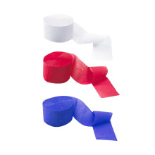 Serpentinas de papel crepom nas cores vermelho, branco e azul (pacote com 8)