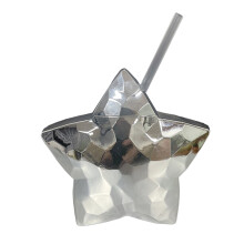Star-shaped PP straw cup with lid, food-grade plastic,