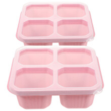 Caja rosa para guardar aperitivos con separadores, 15,6 x 15,3 x 5,5 cm.