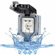 Ulkopistorasia USB-portilla, IP66-vedenpitävä pistorasia, puutarhapistorasia, suojakosketin kosteisiin tiloihin